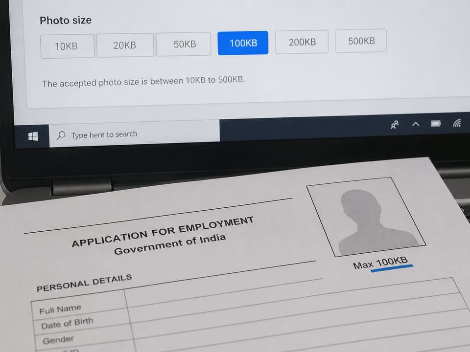 A form that asks for a 100KB photo, with the 100KB target selected